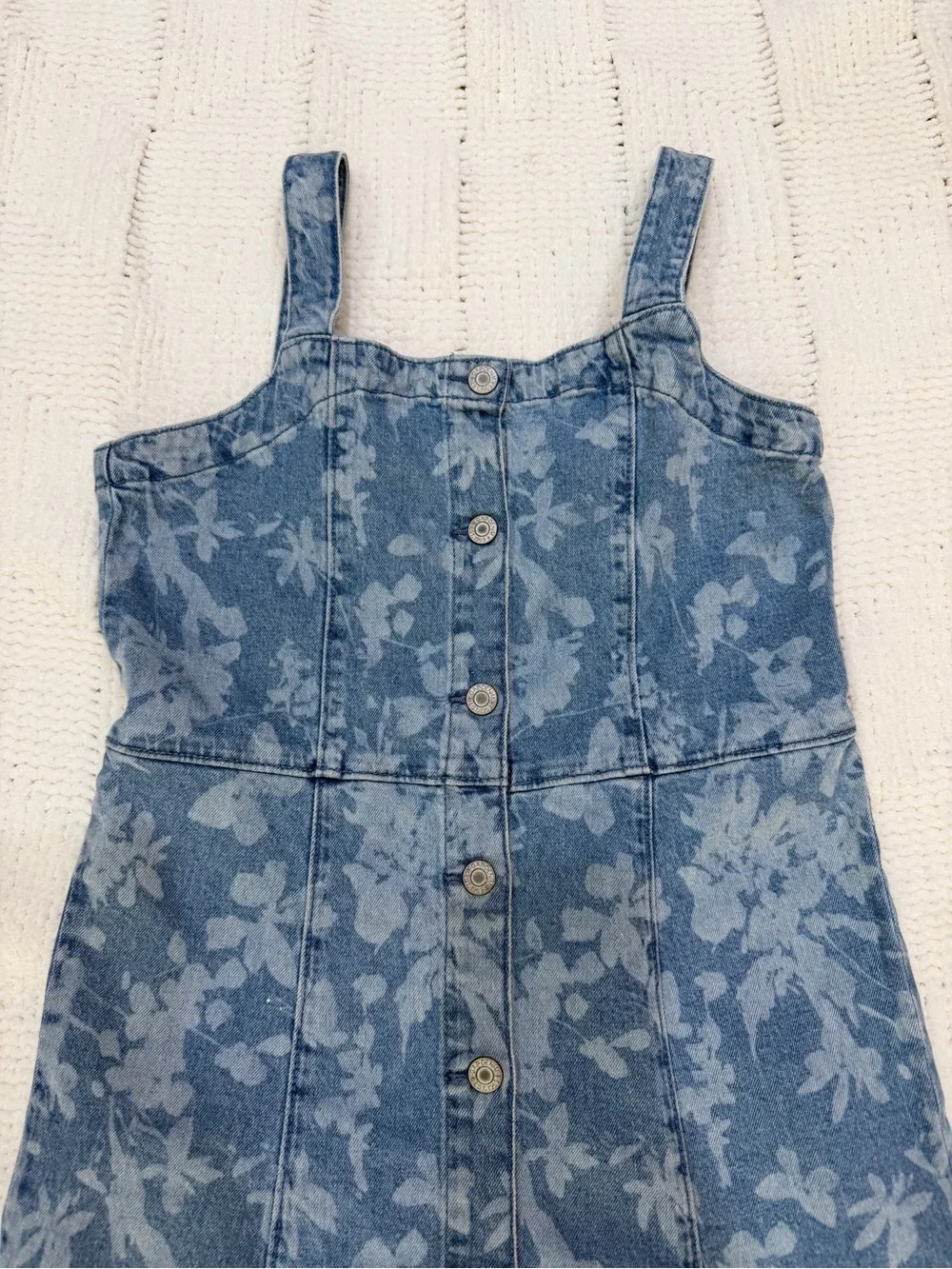 GAP Kids Floral Denim Button Front Dress Blue XXL 14-16 Sleeveless
